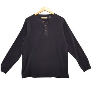 vtg NaturaLife Men's Charcoal Gray Waffle Knit Thermal Henley Shirt Sz M 90s Y2K